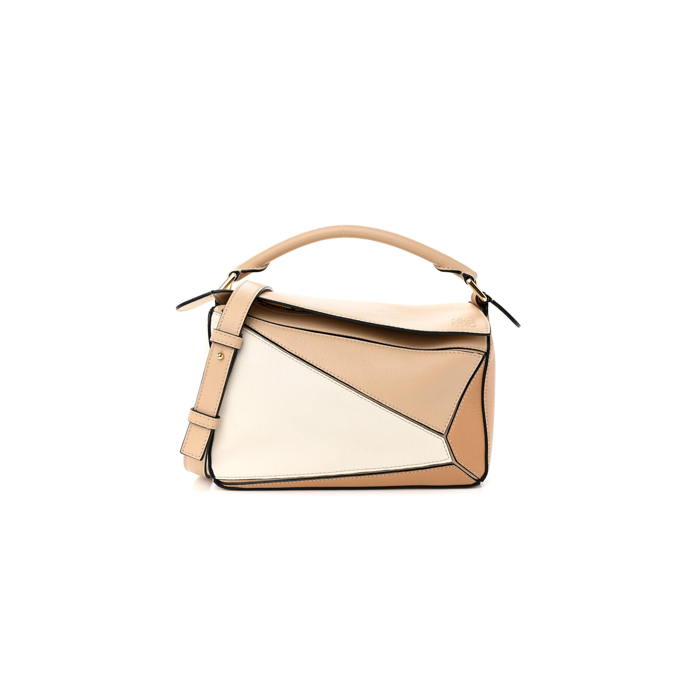 L0ew* CALFSKIN SMALL PUZZLE BAG DUSTY BEIGE SOFT WHITE (24*16.5*10.5cm) Master Quality