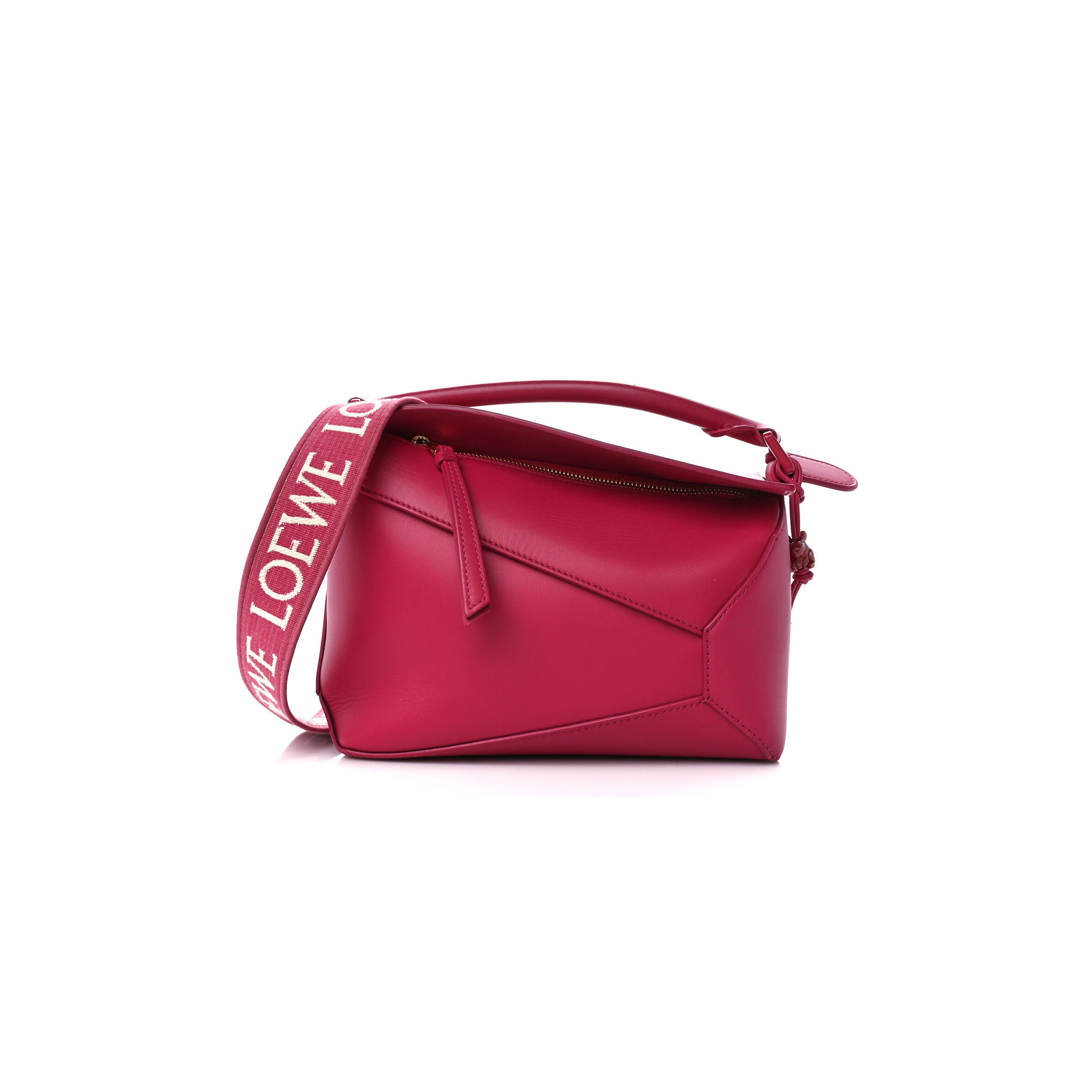 L0ew* SATIN CALFSKIN MONOCHROME SMALL PUZZLE EDGE BAG RUBY RED GLAZE (24*16.5*10.5cm) Master Quality