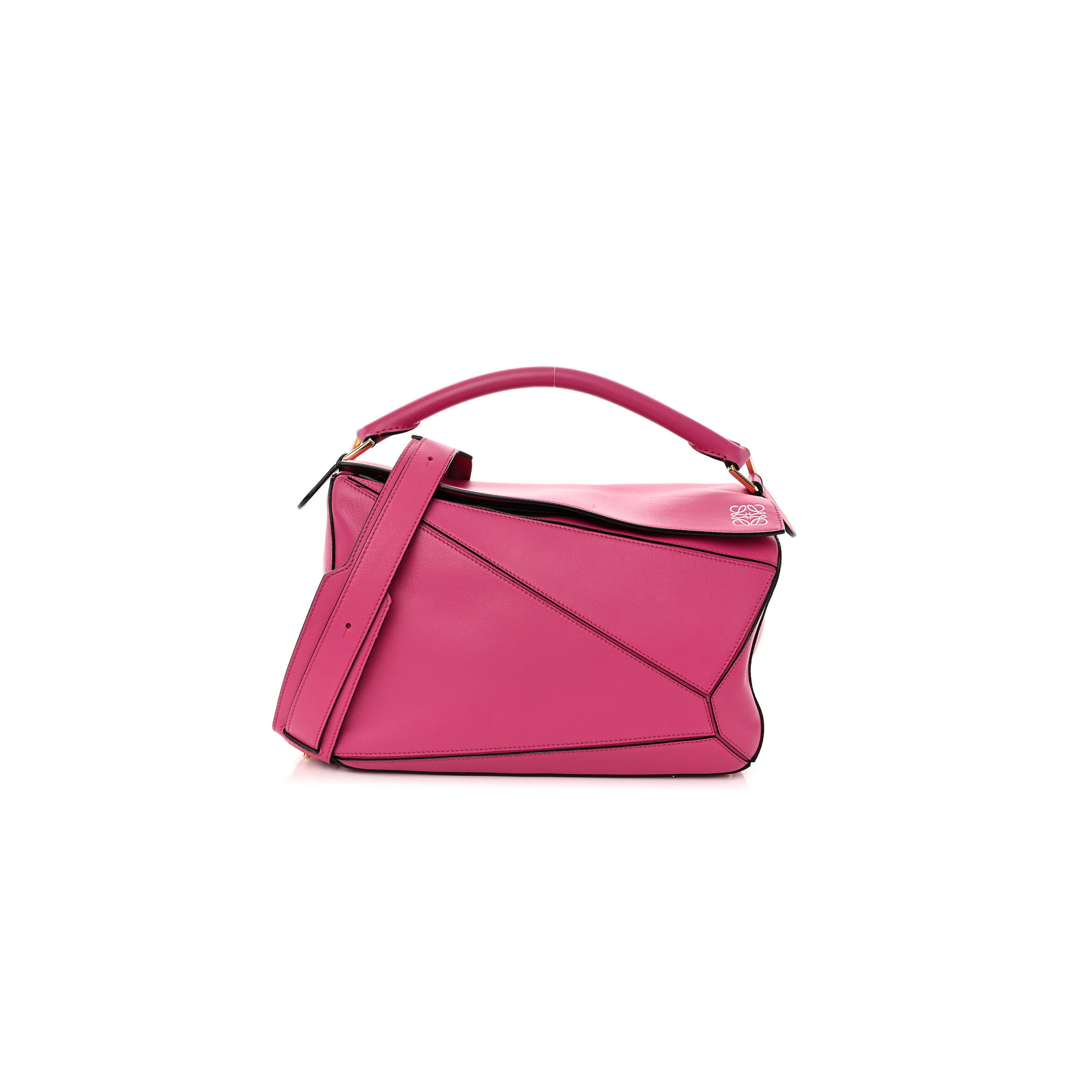 L0ew* CALFSKIN MEDIUM PUZZLE BAG FUCHSIA (29*18*12cm) Master Quality