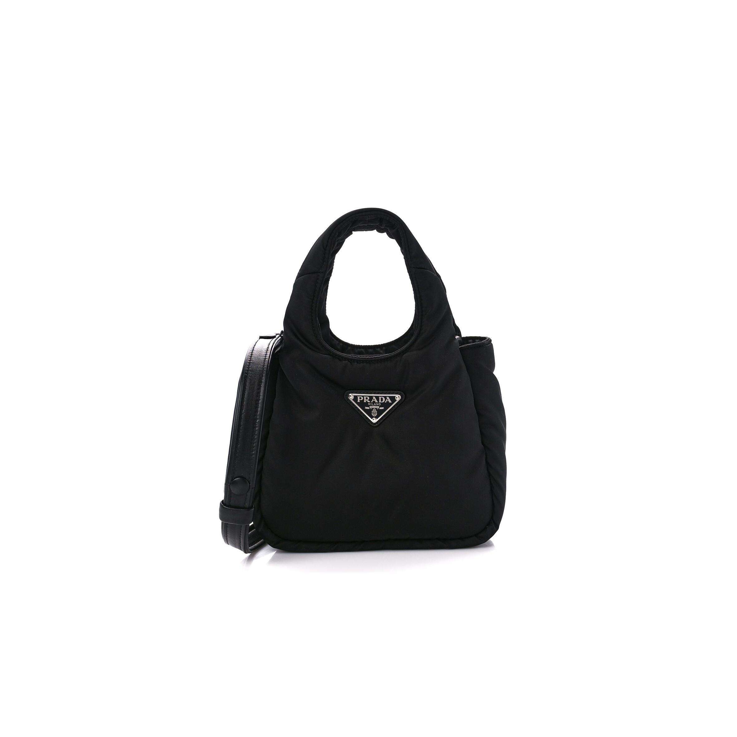 Pra*a TESSUTO SOFT PADDED RE-NYLON STRIPED MINI BAG BLACK (23*13*6cm) Master Quality