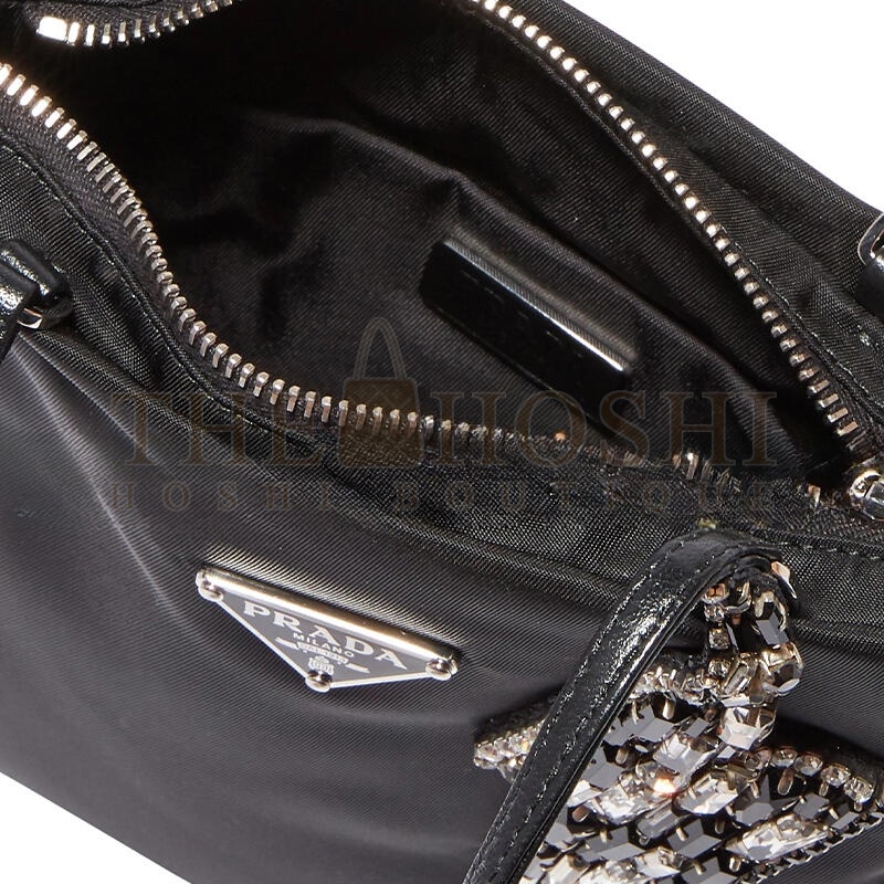 Pra*a LIGHTNING BOLT EMBELLISHED NYLON BAG  (18.5*17cm) Master Quality