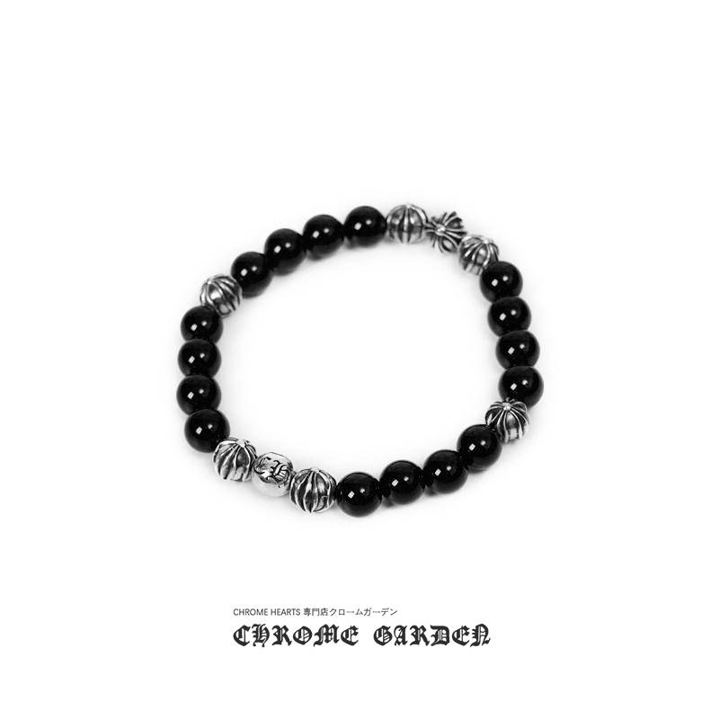 Ch*0me He**ts ONYX BEAD BRACELET 8MM (8 SILVER BEADS) Master Quality