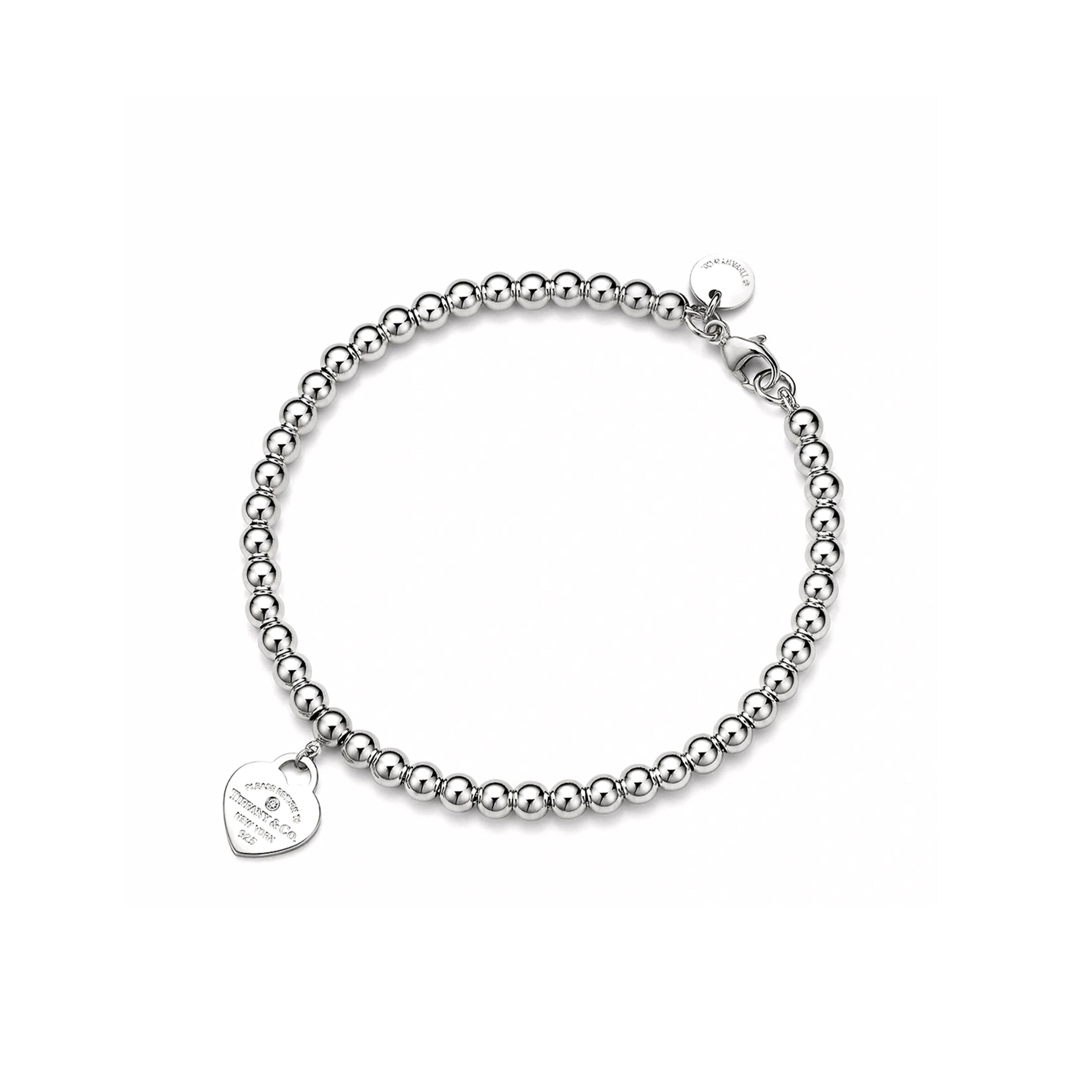 T*f*ny STERLING SILVER WITH D1am0nd HEART TAG BEAD BRACELET 6853255 Master Quality