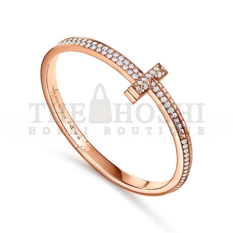 T*f*ny T1 WIDE D1am0nd HINGED BANGLE IN ROSE GOLD 68127289 Master Quality