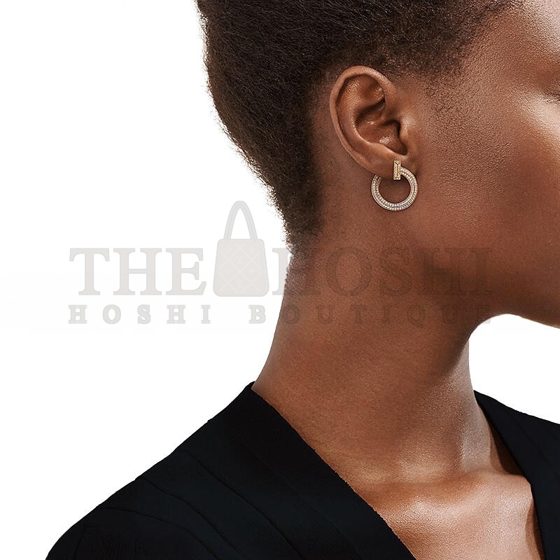 T*f*ny T1 OPEN HOOP EARRINGS IN GOLD WITH D1am0ndS 68408083 Master Quality