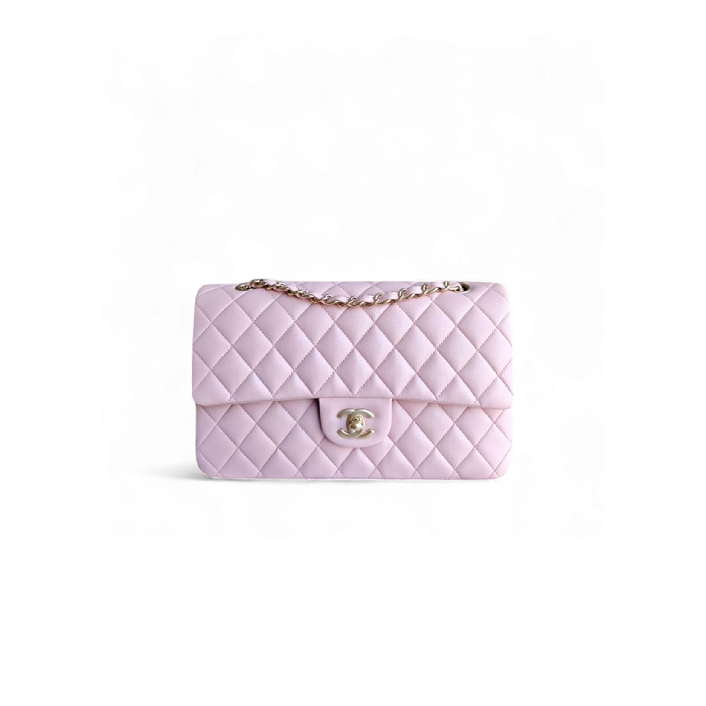 Ch**el MASTER CLASSIC FLAP QUILTED LAMBSKIN WITH LIGHT CHERRY PINK AND GOLD HARDWARE  (25.5*15.5*6.5cm) Master Quality