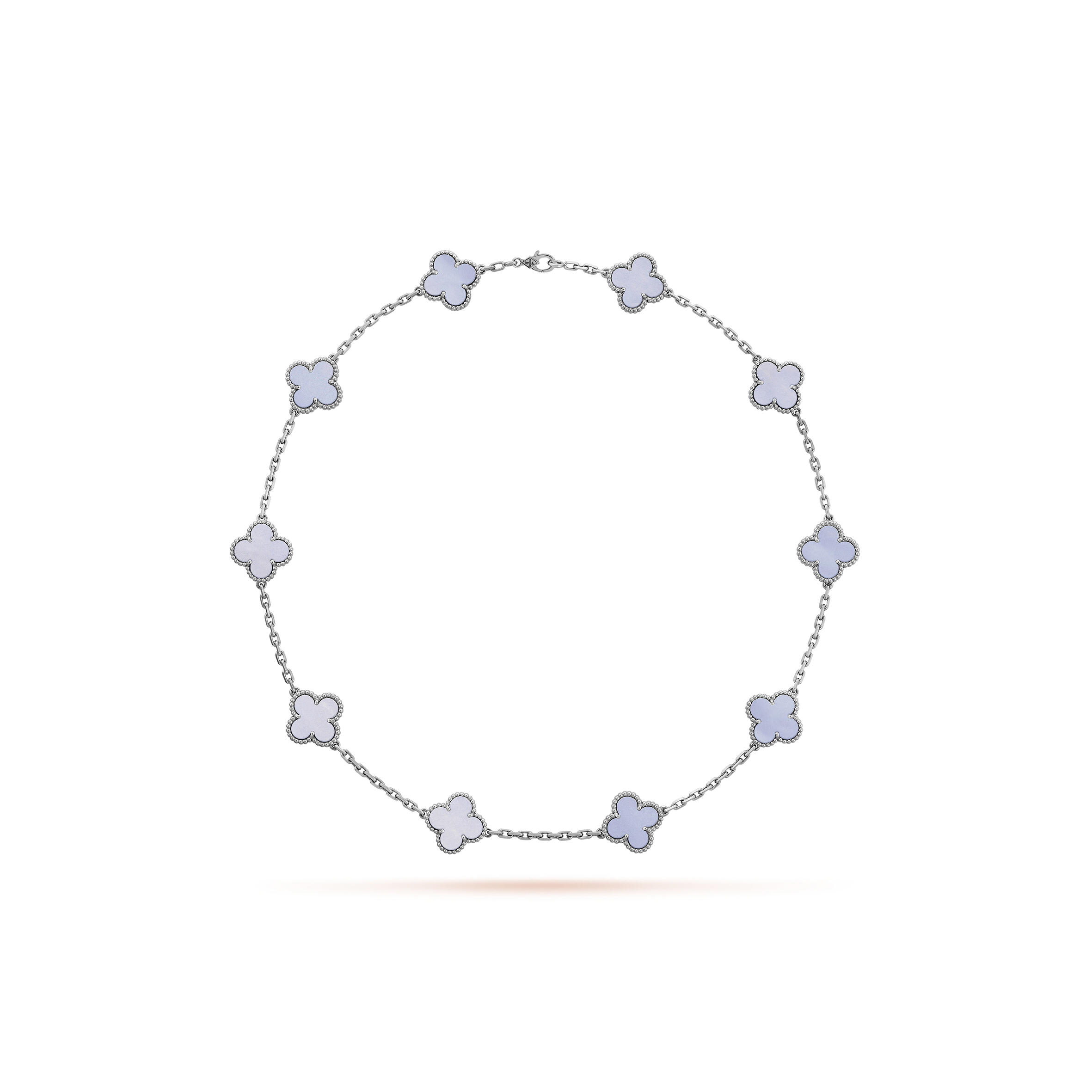 V*n Cl**f ARPELS VINTAGE ALHAMBRA NECKLACE, 10 MOTIFS - WHITE GOLD, CHALCEDONY  VCARD34800 Master Quality