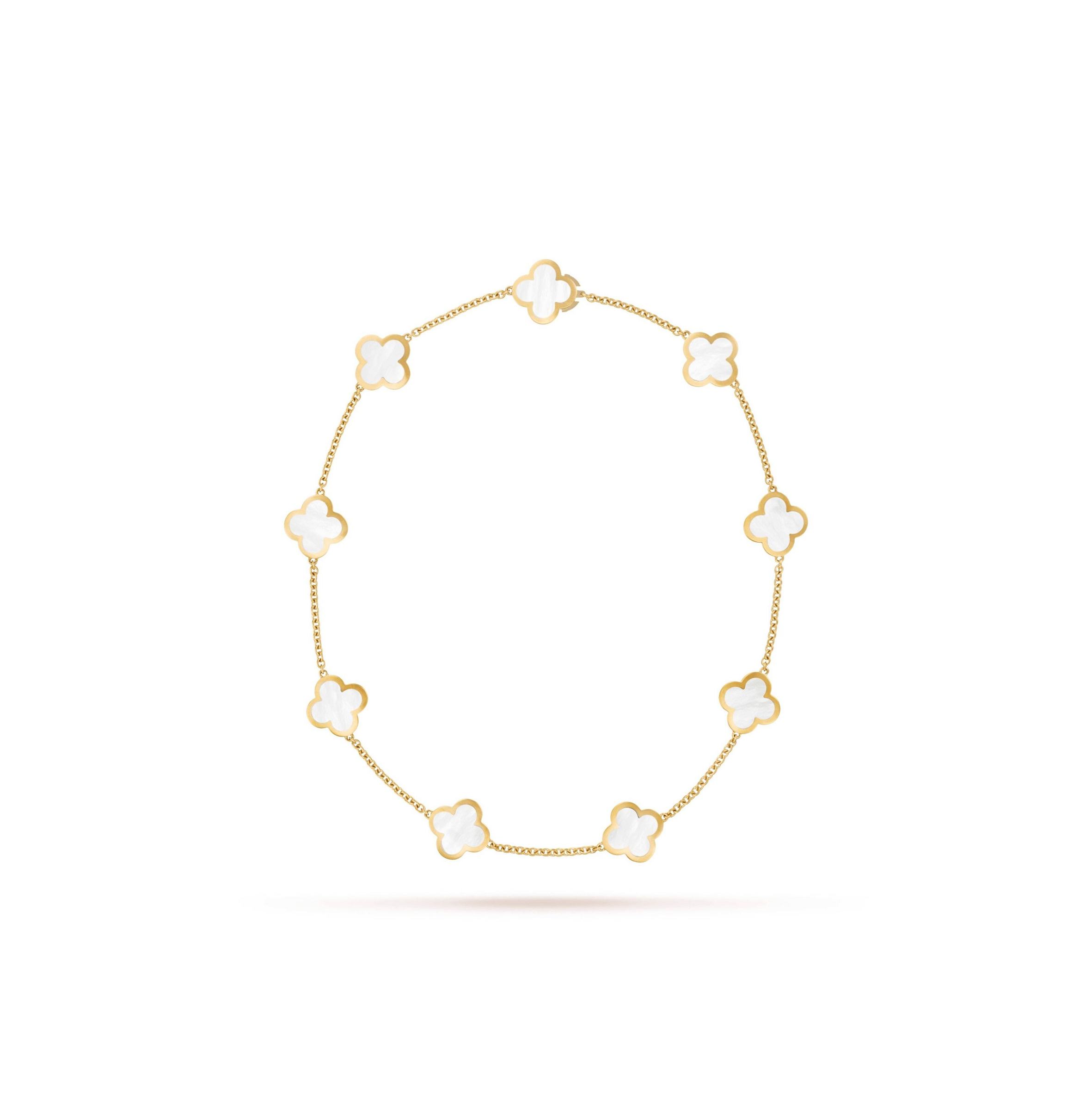 V*n Cl**f ARPELS PURE ALHAMBRA NECKLACE, 9 MOTIFS - YELLOW GOLD, MOTHER-OF-PEARL  VCARA37800 Master Quality