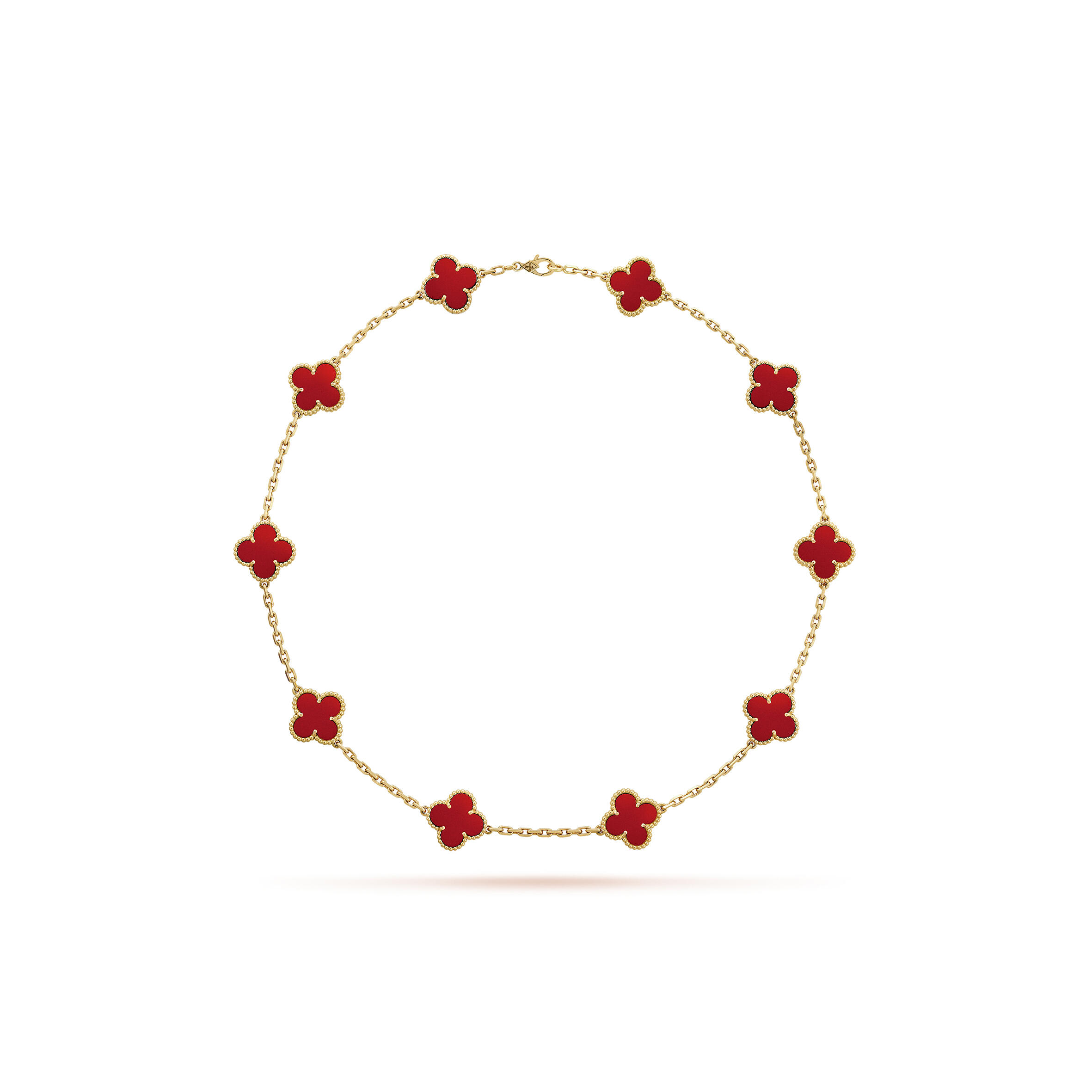 V*n Cl**f ARPELS VINTAGE ALHAMBRA NECKLACE, 10 MOTIFS - YELLOW GOLD, CARNELIAN  VCARD40600 Master Quality
