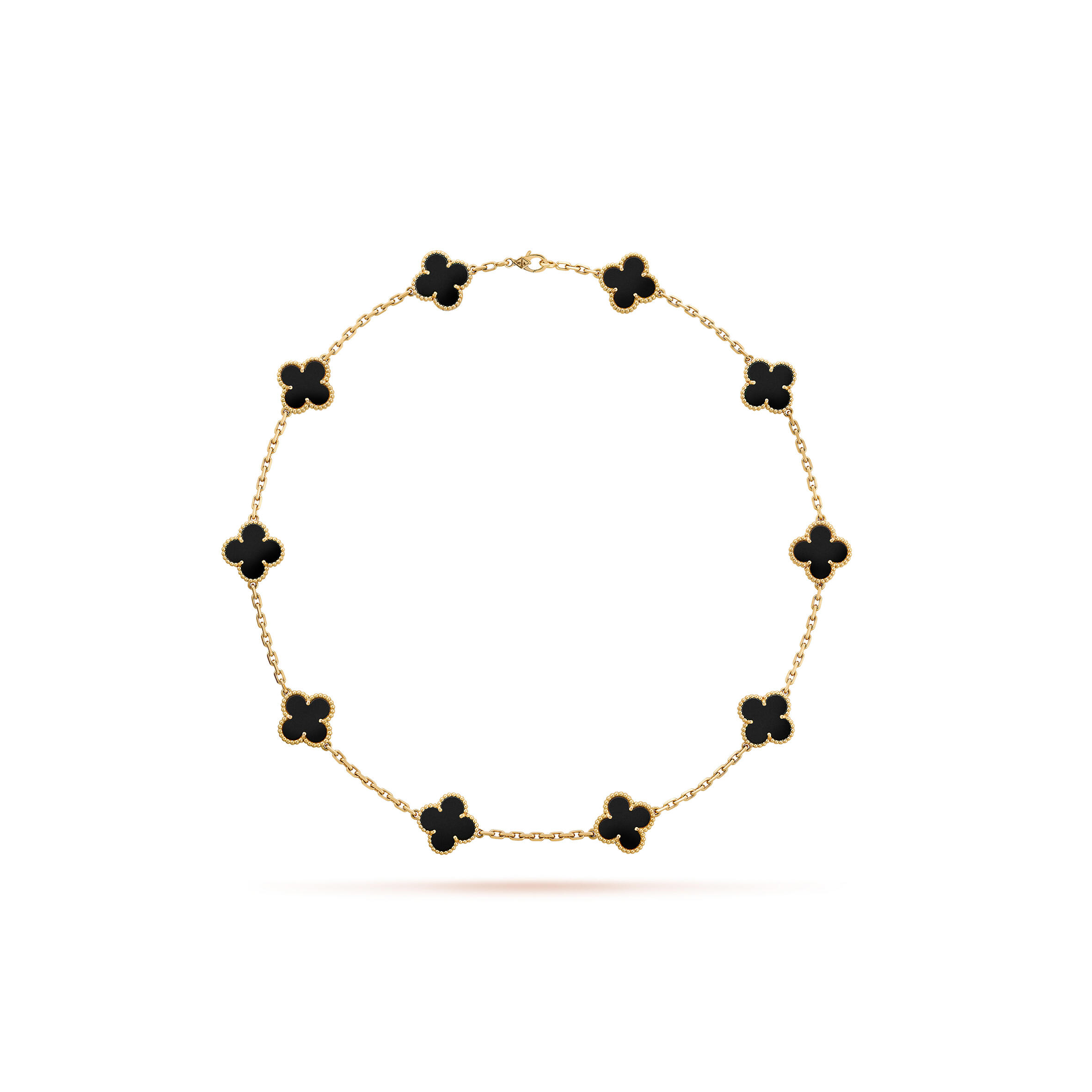 V*n Cl**f ARPELS VINTAGE ALHAMBRA NECKLACE, 10 MOTIFS - YELLOW GOLD, ONYX  VCARA42700 Master Quality