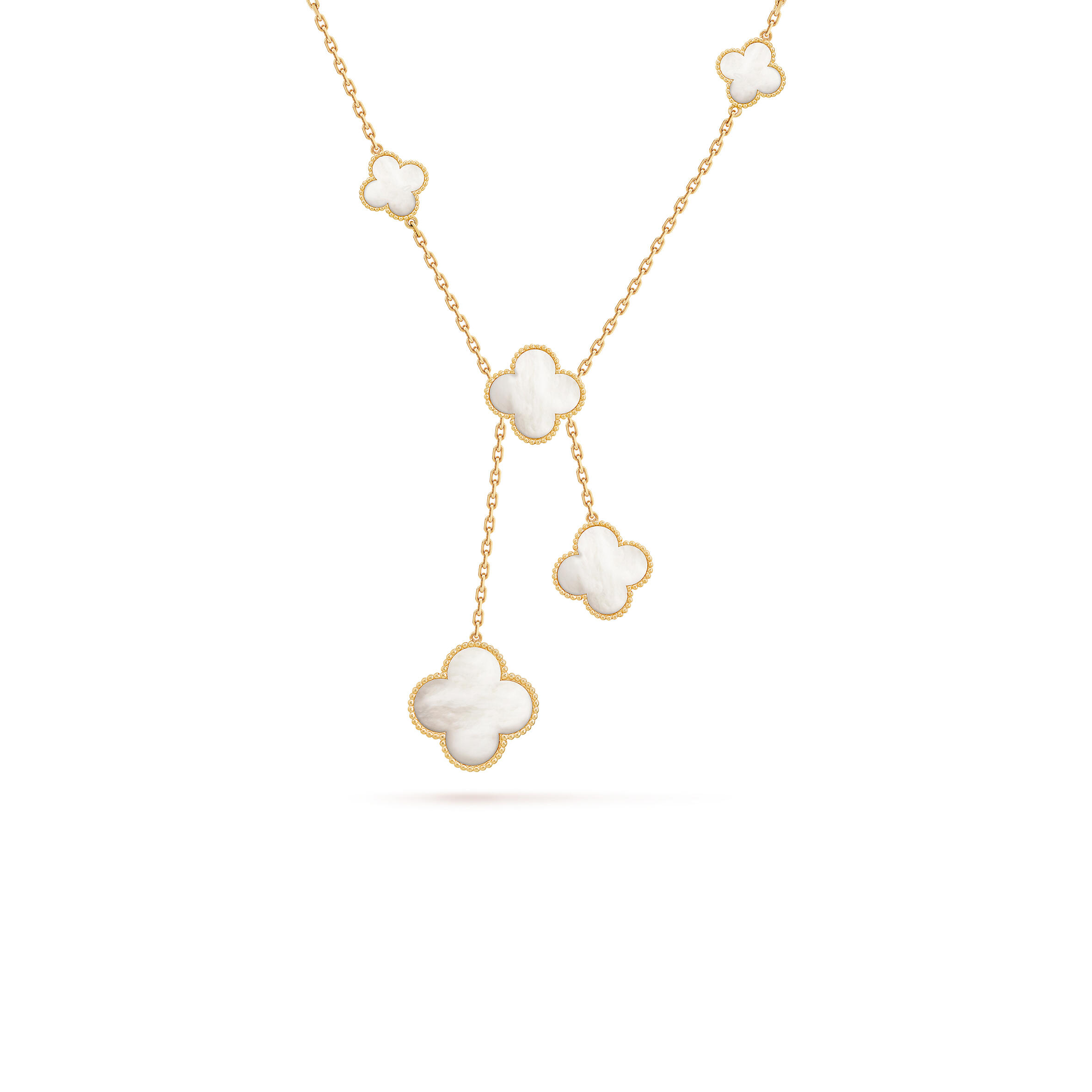 V*n Cl**f ARPELS MAGIC ALHAMBRA NECKLACE, 6 MOTIFS - YELLOW GOLD, MOTHER-OF-PEARL  VCARD79100 Master Quality