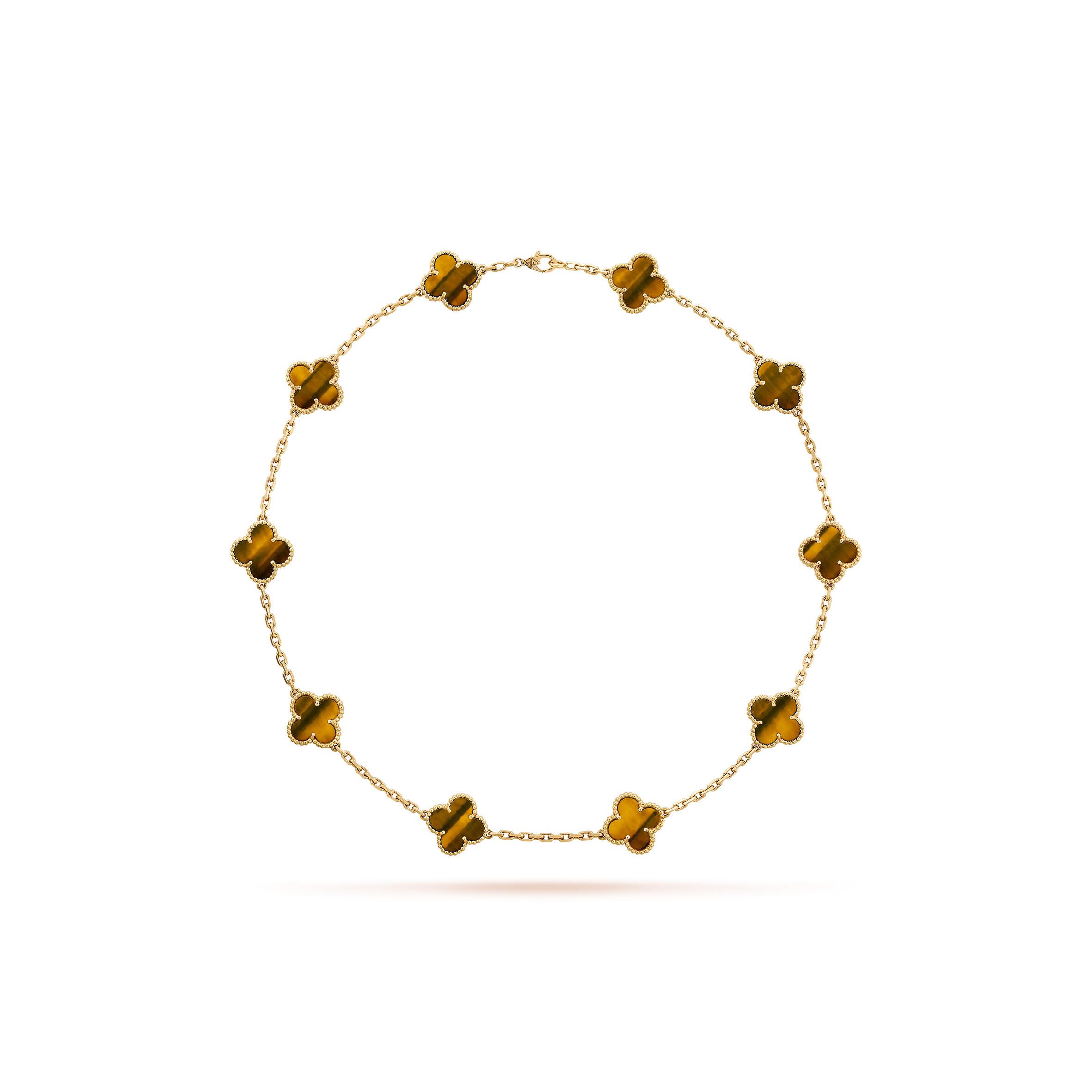 V*n Cl**f ARPELS VINTAGE ALHAMBRA NECKLACE, 10 MOTIFS - YELLOW GOLD, TIGER EYE  VCARD40700 Master Quality