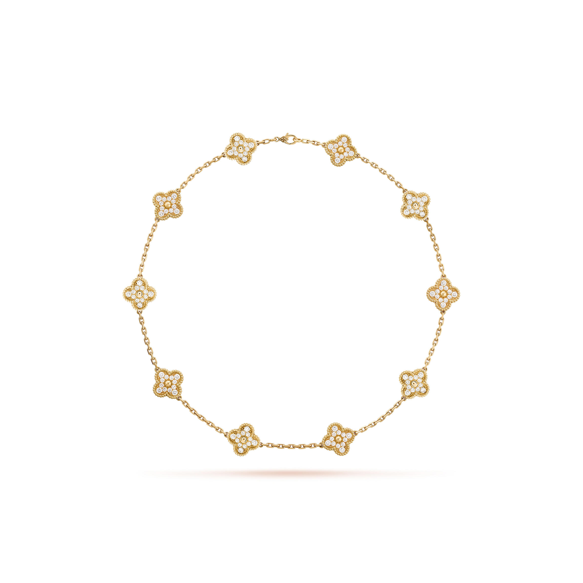 V*n Cl**f ARPELS VINTAGE ALHAMBRA NECKLACE, 10 MOTIFS - YELLOW GOLD, D1am0nd  VCARA42300 Master Quality