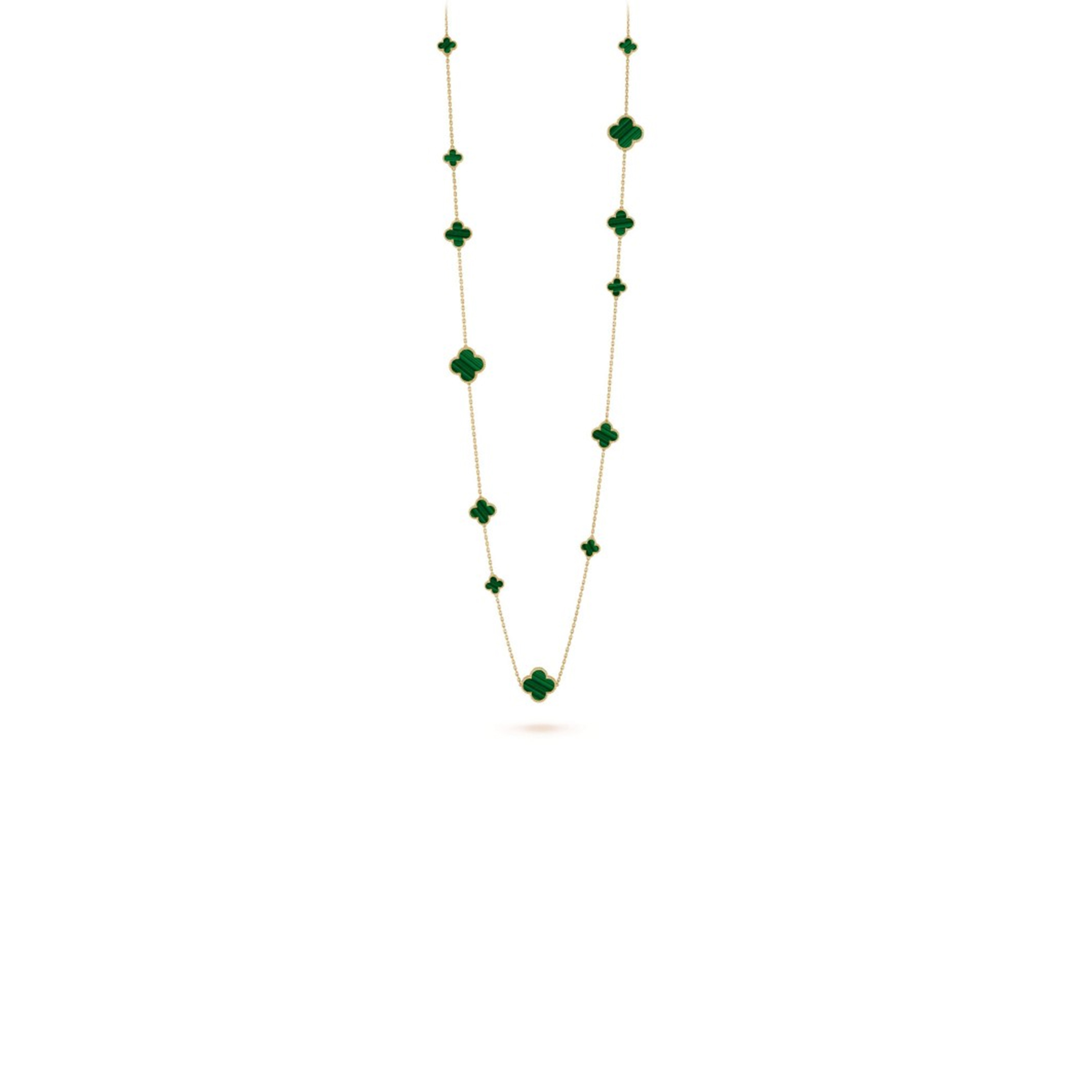 V*n Cl**f ARPELS MAGIC ALHAMBRA LONG NECKLACE, 16 MOTIFS - YELLOW GOLD, MALACHITE  VCARO2AF00 Master Quality