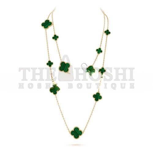 V*n Cl**f ARPELS MAGIC ALHAMBRA LONG NECKLACE, 16 MOTIFS - YELLOW GOLD, MALACHITE  VCARO2AF00 Master Quality