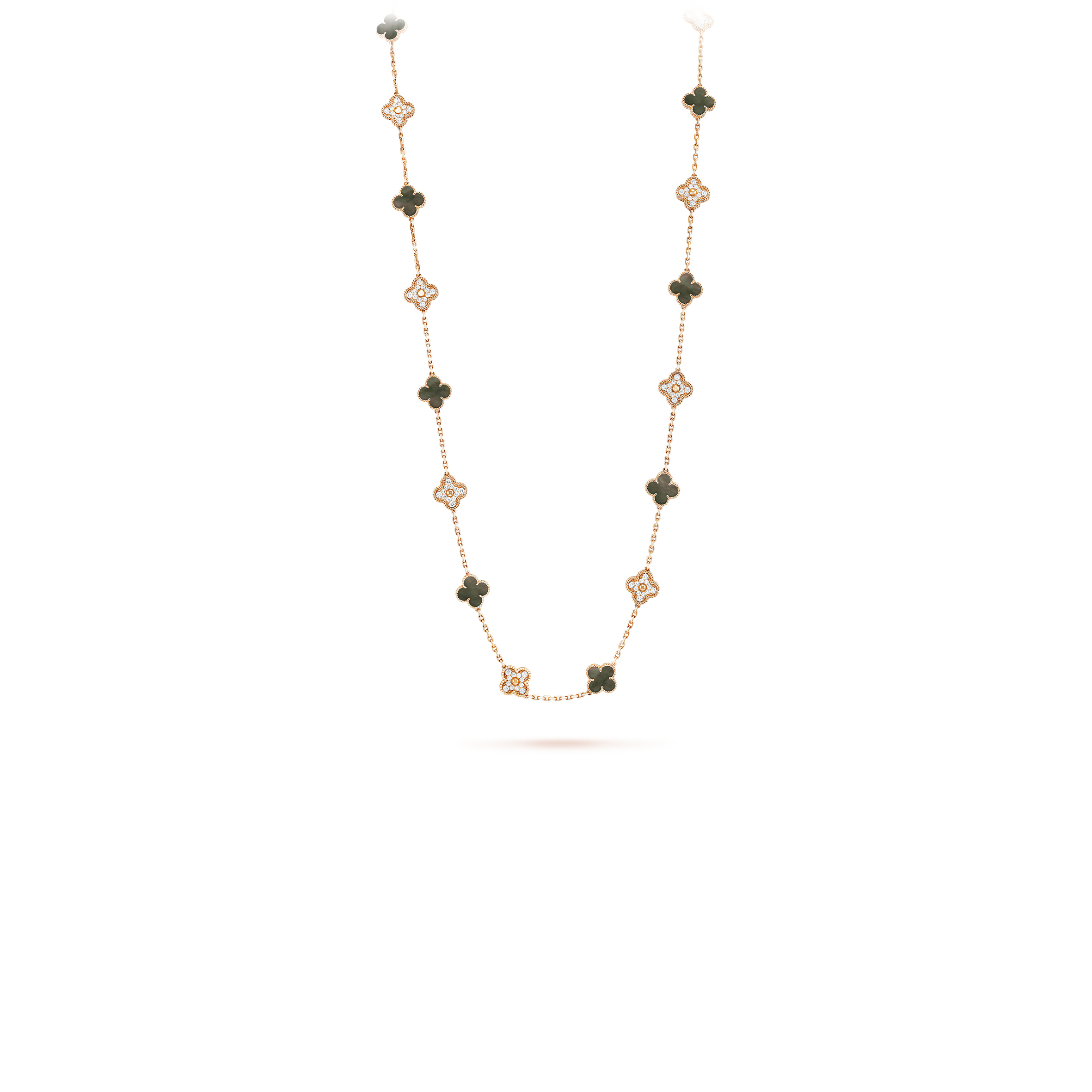 V*n Cl**f ARPELS VINTAGE ALHAMBRA LONG NECKLACE, 20 MOTIFS - ROSE GOLD, D1am0nd, MOTHER-OF-PEARL  VCARP2R000 Master Quality