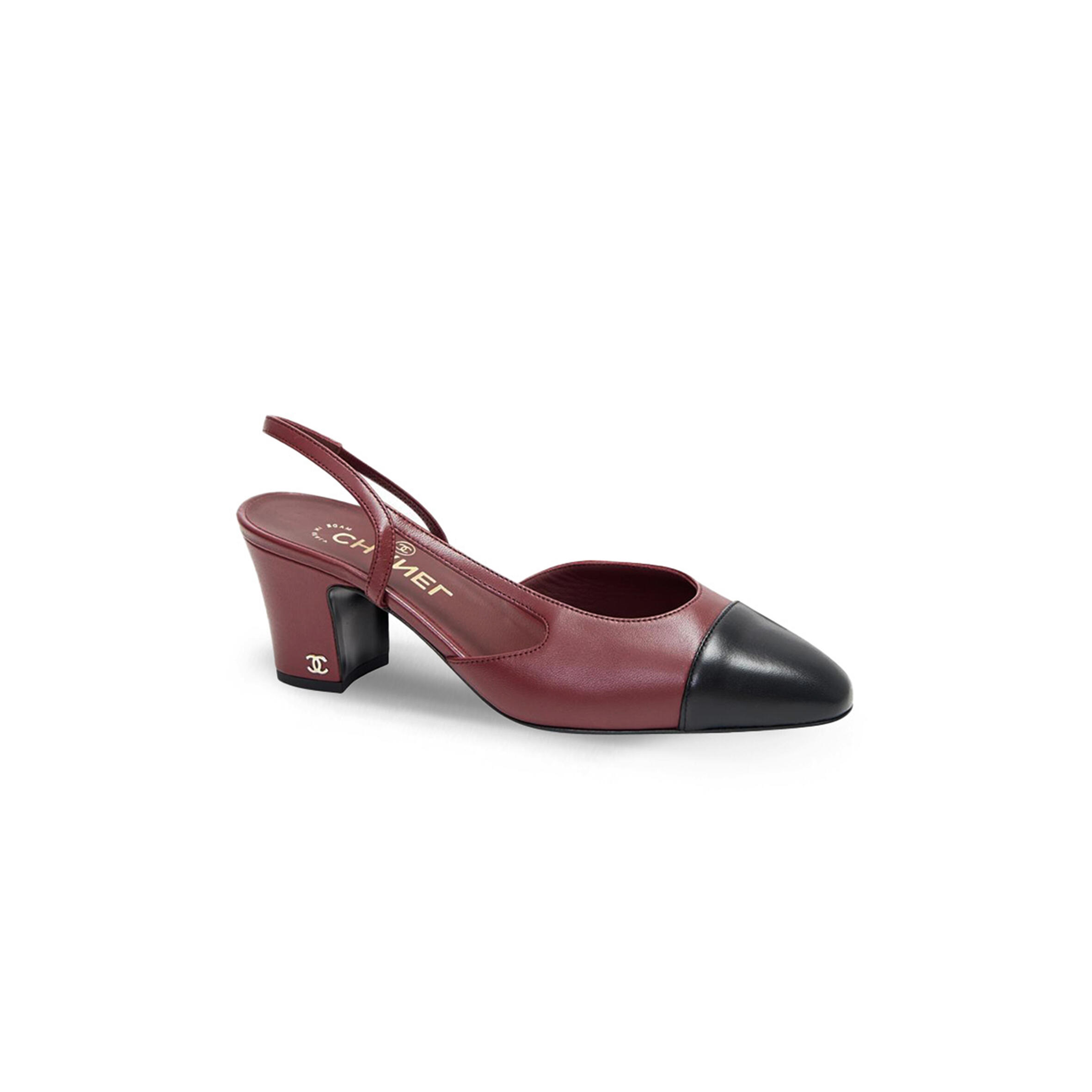 Ch**el BURGUNDY LEATHER LOW HEEL PUMPS Master Quality