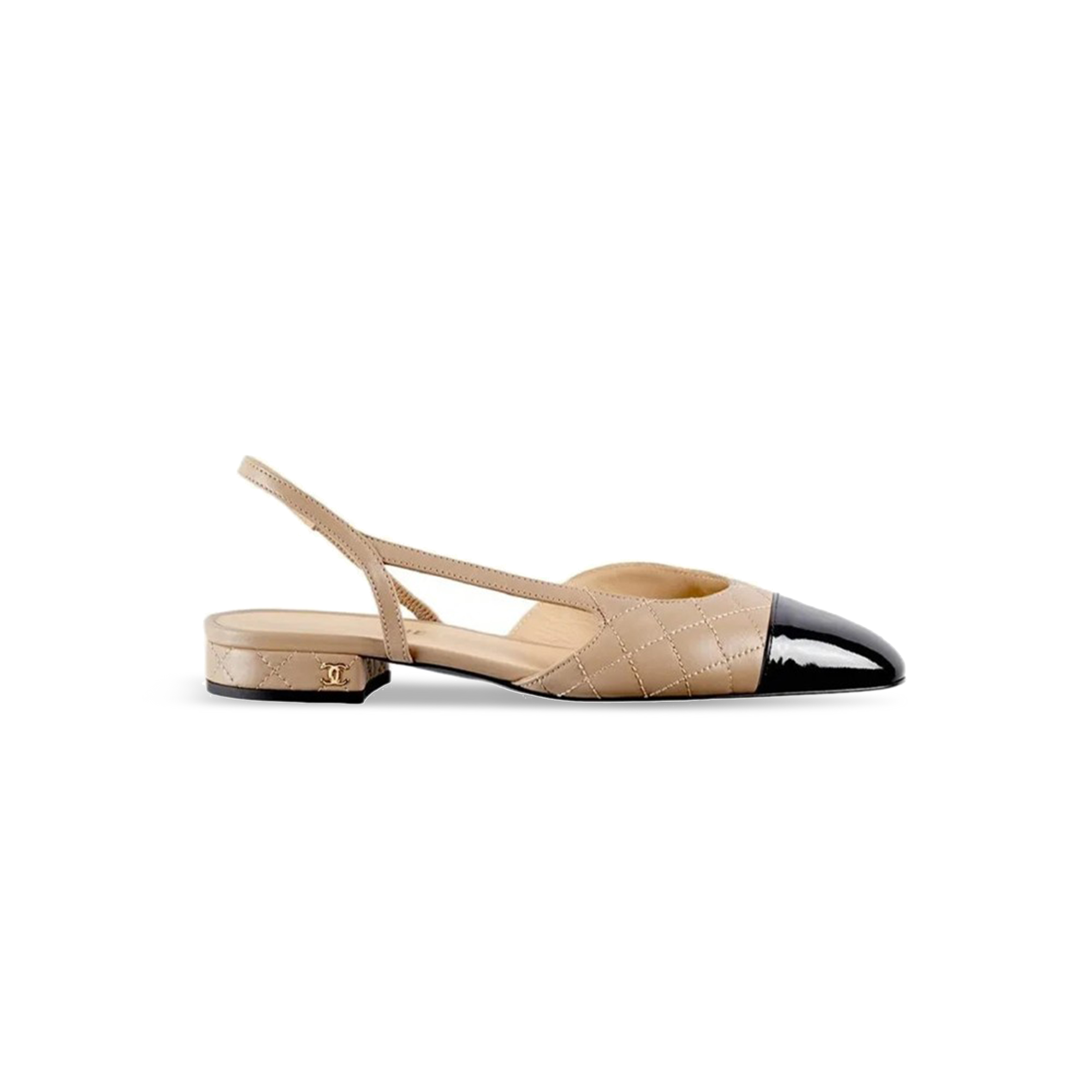 Ch**el SLINGBACKS LAMBSKIN &amp; PATENT CALFSKIN BEIGE &amp; BLACK G39221 Y55956 K4671 Master Quality