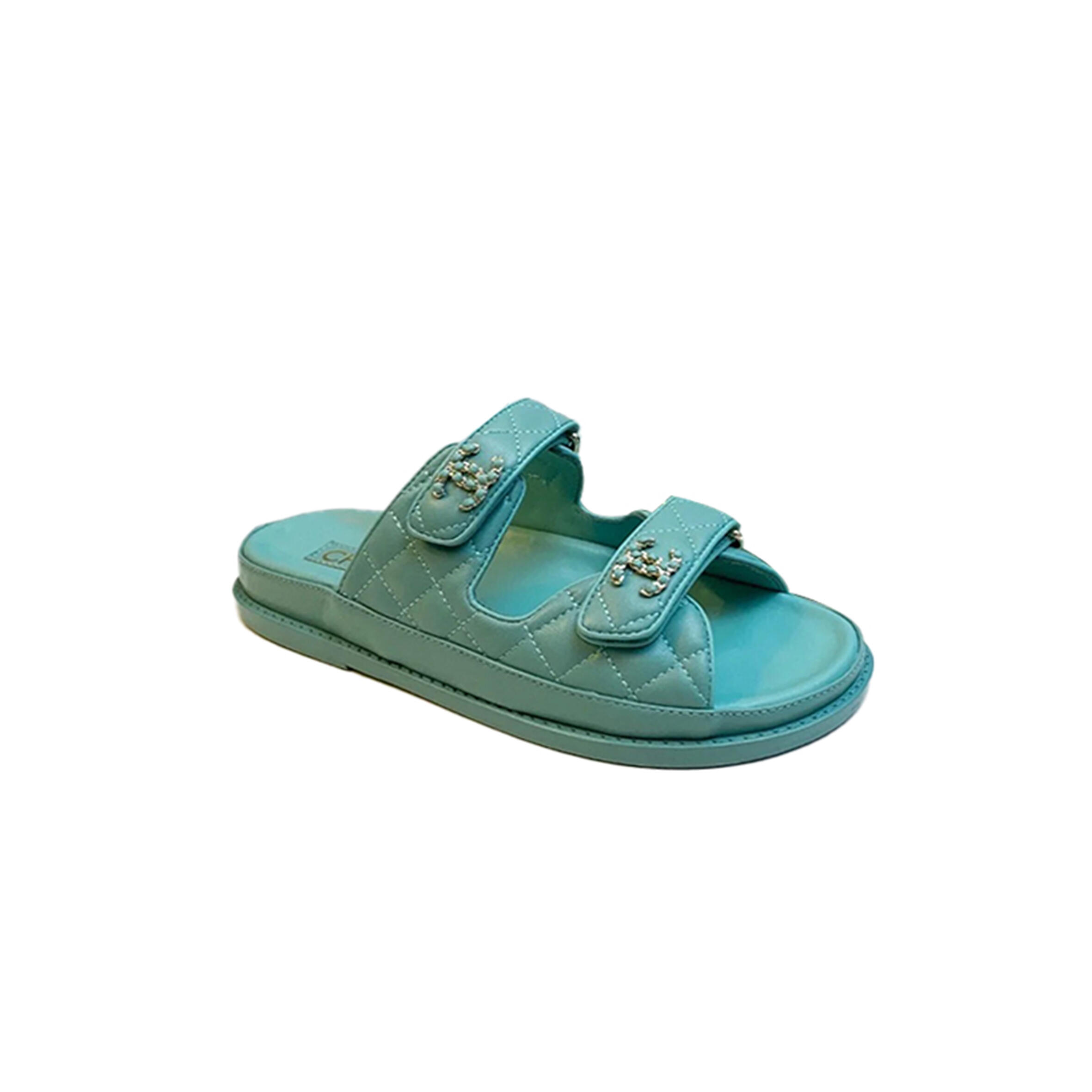 Ch**el LAMBSKIN QUILTED VELCRO DAD CHAIN CC SLIDE SANDALS Master Quality