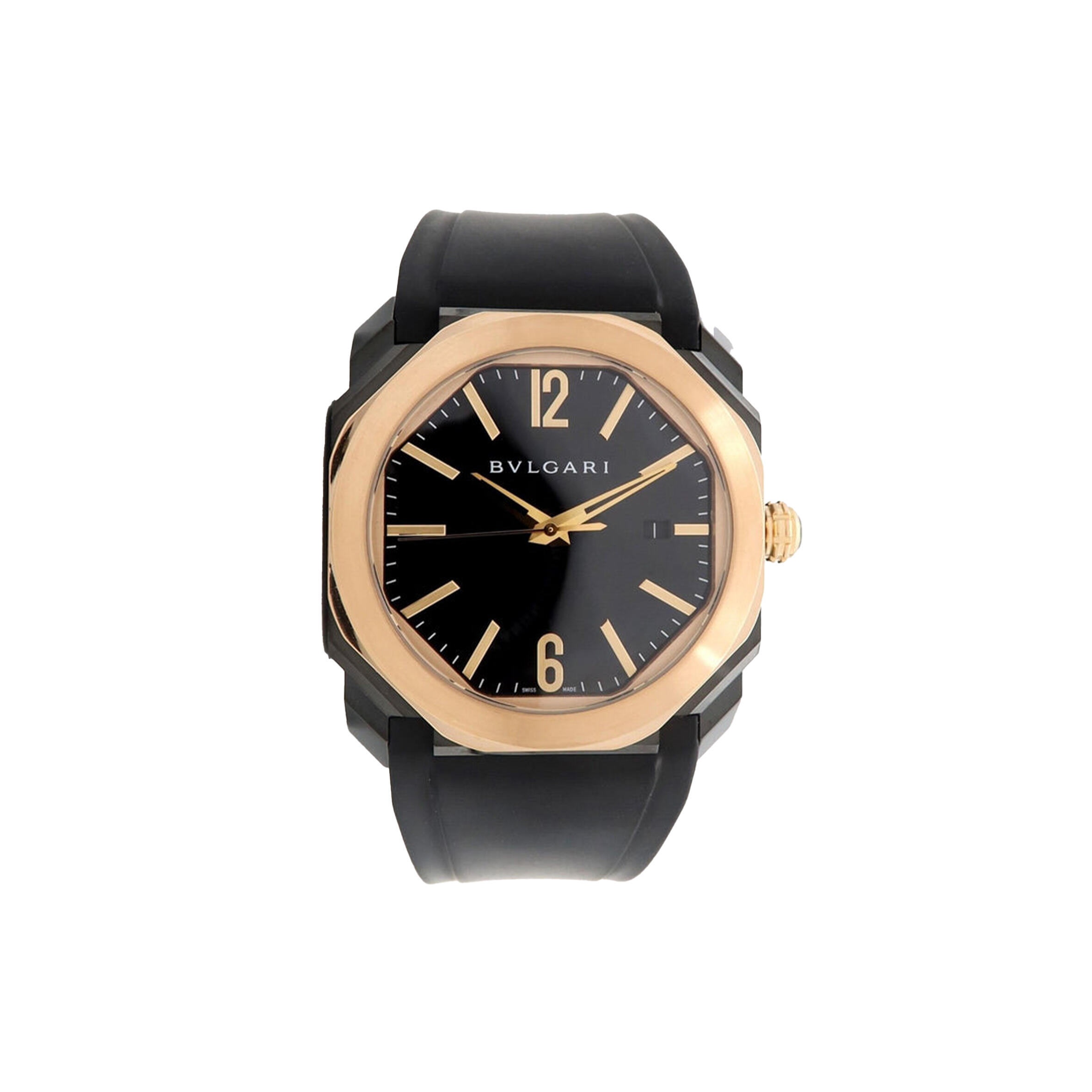 Bv1g*ai OCTO 18K ROSE GOLD &amp; BLACK STEEL BLACK DIAL 41MM AUTOMATIC RUBBER 102485 Master Quality
