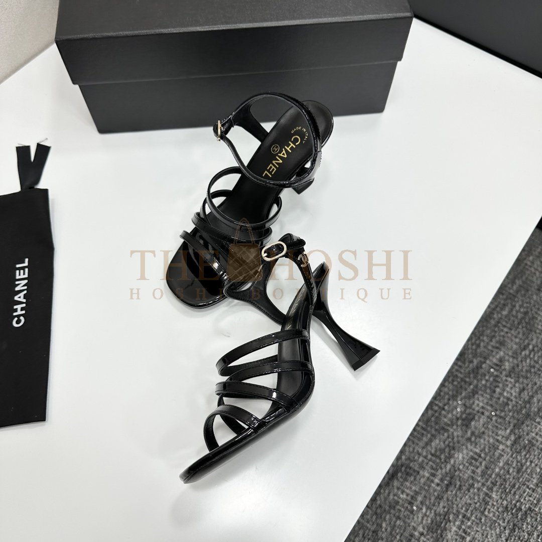 Ch**el 2025 Strappy High Heel Sandals with Logo Buckle