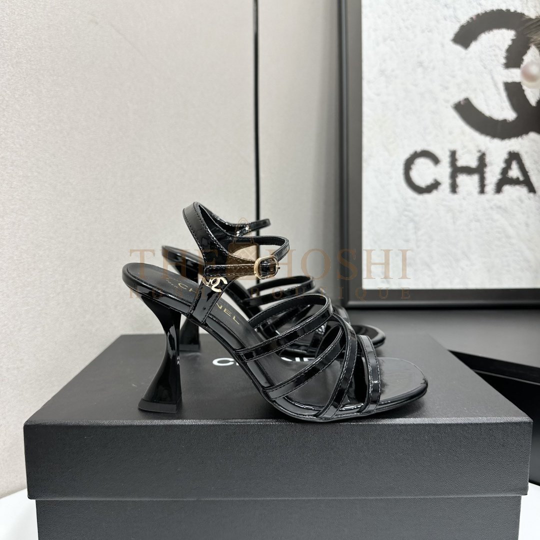 Ch**el 2025 Strappy High Heel Sandals with Logo Buckle